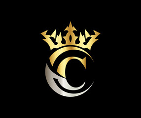 C letter Crown luxury kingdom sign with Golden Color Company Logo Design