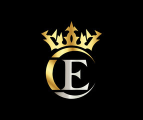 E letter Crown luxury kingdom sign with Golden Color Company Logo Design
