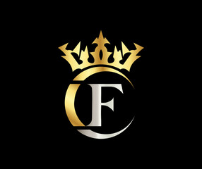 F letter Crown luxury kingdom sign with Golden Color Company Logo Design