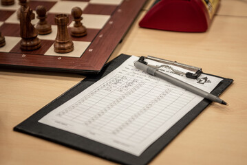 Sheet for writing a chess game. Chess notebook. Close-up