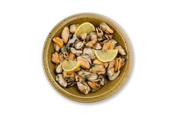 cooked seafood on a plate on a white background
