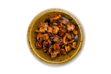 cooked seafood on a plate on a white background
