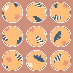 Story highlight icons set with abstract clouds and flowers. Perfect for social blog, stickers and print. Hand drawn vector illustration for decor and design.