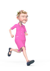 grandma nurse cartoon is jogging in white background