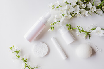 Set of cosmetic skin care products on a white background. Place for your logo