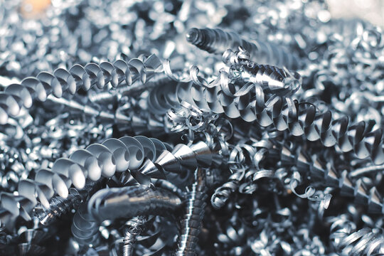 Steel shavings close-up. Industrial waste