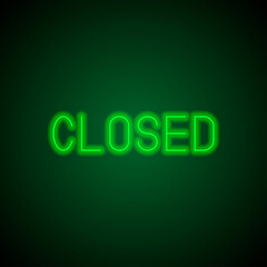 Closed simple icon vector. Flat design. Green neon on black background with green light.ai