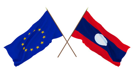 Background for designers, illustrators. National Independence Day. Flags The European Union and  Laos