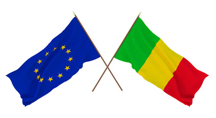 Background for designers, illustrators. National Independence Day. Flags The European Union and  Mali