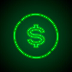 Dollar exchange simple icon vector. Flat design. Green neon on black background with green light.ai