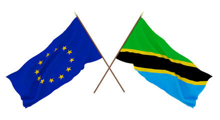 Background for designers, illustrators. National Independence Day. Flags The European Union and  Tanzania