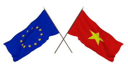 Background for designers, illustrators. National Independence Day. Flags The European Union and  Vietnam