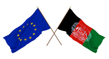 Background for designers, illustrators. National Independence Day. Flags The European Union and Afghanistan