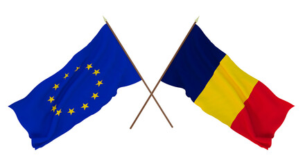 Background for designers, illustrators. National Independence Day. Flags The European Union and Chad