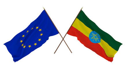 Background for designers, illustrators. National Independence Day. Flags The European Union and Ethiopia