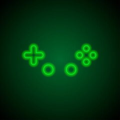 Gamepad buttons simple icon vector. Flat design. Green neon on black background with green light.ai