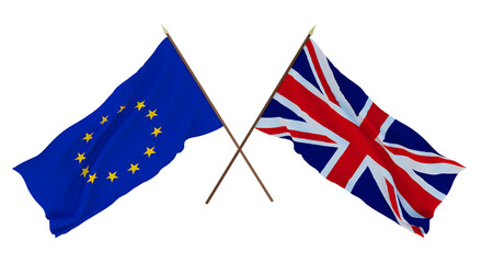 Background for designers, illustrators. National Independence Day. Flags The European Union and Great Britain