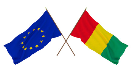 Background for designers, illustrators. National Independence Day. Flags The European Union and Guinea