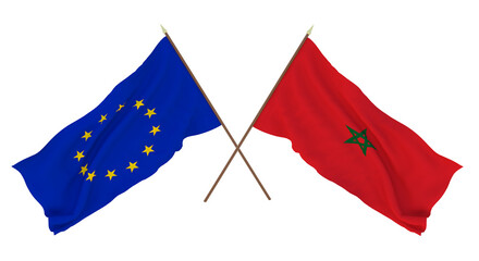 Background for designers, illustrators. National Independence Day. Flags The European Union and Morocco