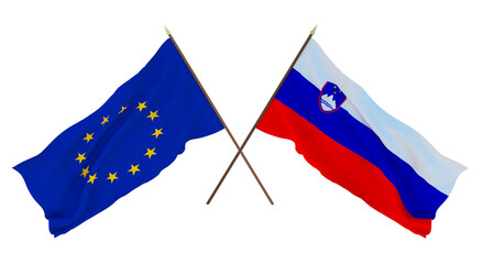 Background for designers, illustrators. National Independence Day. Flags The European Union and Slovenia