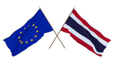 Background for designers, illustrators. National Independence Day. Flags The European Union and Thailand