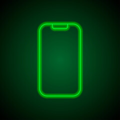 Mobile phone simple icon vector. Flat design. Green neon on black background with green light.ai