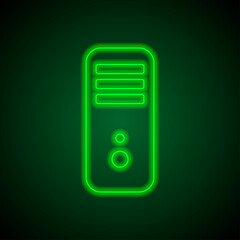 PC simple icon vector. Flat design. Green neon on black background with green light.ai