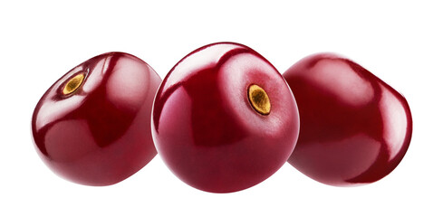 Three delicious cherries, isolated on white background