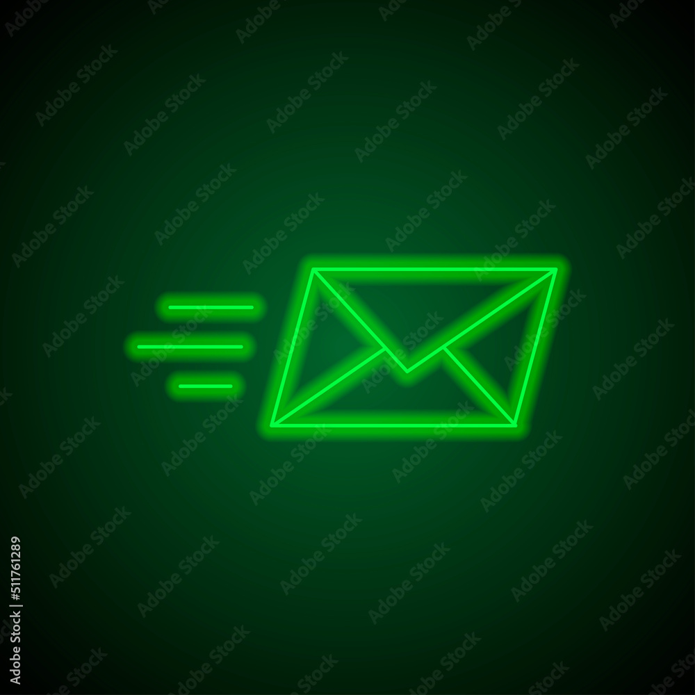 Poster send mail simple icon vector. flat design. green neon on black background with green light.ai