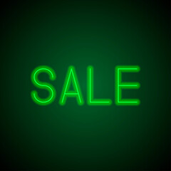 Sale simple icon vector. Flat design. Green neon on black background with green light.ai