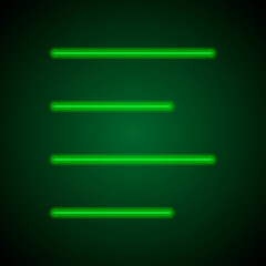 Obraz premium Text alignment icon vector. Flat design. Green neon on black background with green light.ai