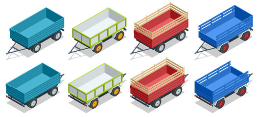 Fototapeta premium Isometric Grain Hopper Trailer. Semi tractor and used to haul bulk commodity products, such as grain.