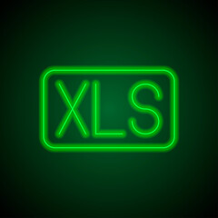 XLS simple icon vector. Flat design. Green neon on black background with green light.ai