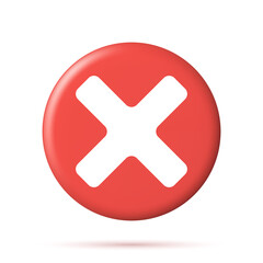 3D Wrong Button in Circle Shape. Red No or Incorrect Sign Render. Red Checkmark Tick Represents Rejection. Wrong Choice Concept. Cancel, Error, Stop, Disapprove or Negative Symbol. Vector Illustration