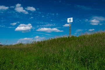 grass, sign 85 and sky