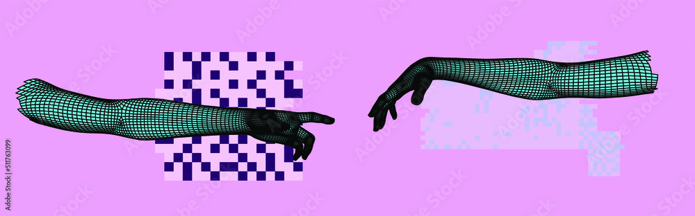 Aufkleber 3D low-poly models of hands about to touch each other, as in the 