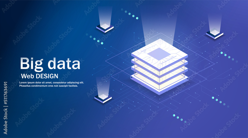 Poster data processing center. abstract digital storage. data analysis of processing large data computation