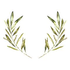 Watercolor Gold Olive floral wreath illustration, Botanical greenery round frame flower arrangement background for wedding stationery, rsvp, save the date, invitation, baby shower,nursery, diy