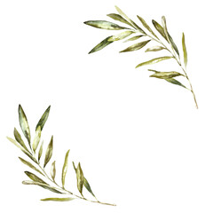 Watercolor Gold Olive floral wreath illustration, Botanical greenery round frame flower arrangement background for wedding stationery, rsvp, save the date, invitation, baby shower,nursery, diy