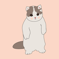 Cute cartoon cat. Funny kawaii doodle animal. Flat design Baby background. Pretty grey kitten. Vector illustration.