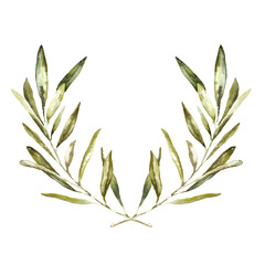 Watercolor Gold Olive floral wreath illustration, Botanical greenery round frame flower arrangement background for wedding stationery, rsvp, save the date, invitation, baby shower,nursery, diy