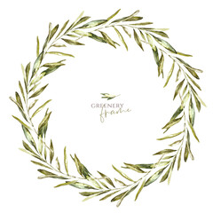 Watercolor Gold Olive floral wreath illustration, Botanical greenery round frame flower arrangement background for wedding stationery, rsvp, save the date, invitation, baby shower,nursery, diy