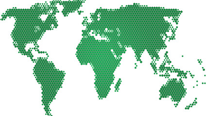 Fototapeta na wymiar World map made of green hexagons, white background. Abstract world map in 4k resolution.