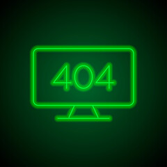 404, error simple icon, vector. Flat design. Green neon on black background with green light.ai