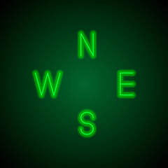 Compass simple icon vector. Flat design. Green neon on black background with green light.ai