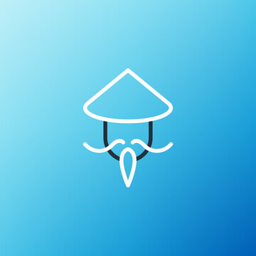 Line Asian or Chinese conical straw hat icon isolated on blue background. Chinese man. Colorful outline concept. Vector
