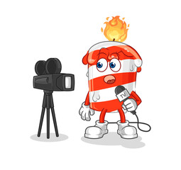 birthday candle tv reporter cartoon. cartoon mascot vector