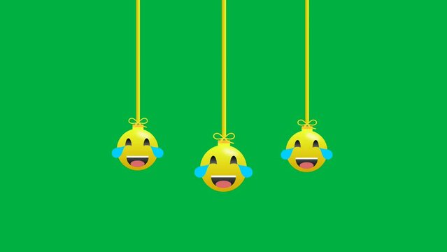 Full laughing emoji in hanging motion isolated on green screen.