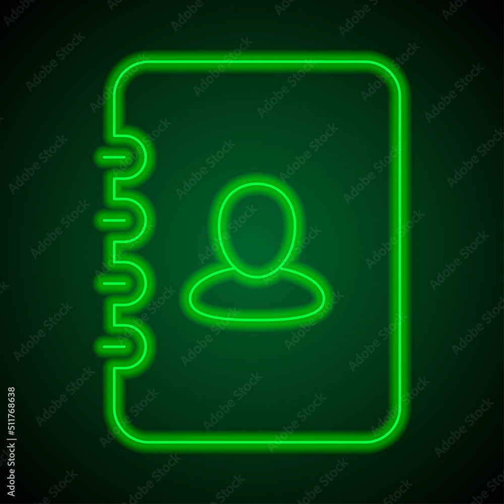 Poster notebook simple icon vector. flat design. green neon on black background with green light.ai