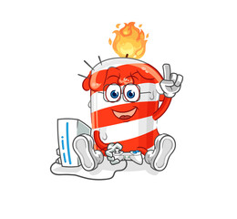 Obraz premium birthday candle playing video games. cartoon character
